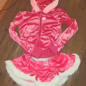 Victoria Secrets velvet pink hoodie with mini skirt